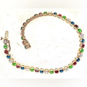 Stunning Multicolor HIGH QUALITY Lab Created Gemstone Bracelet NWOT Gold Plated